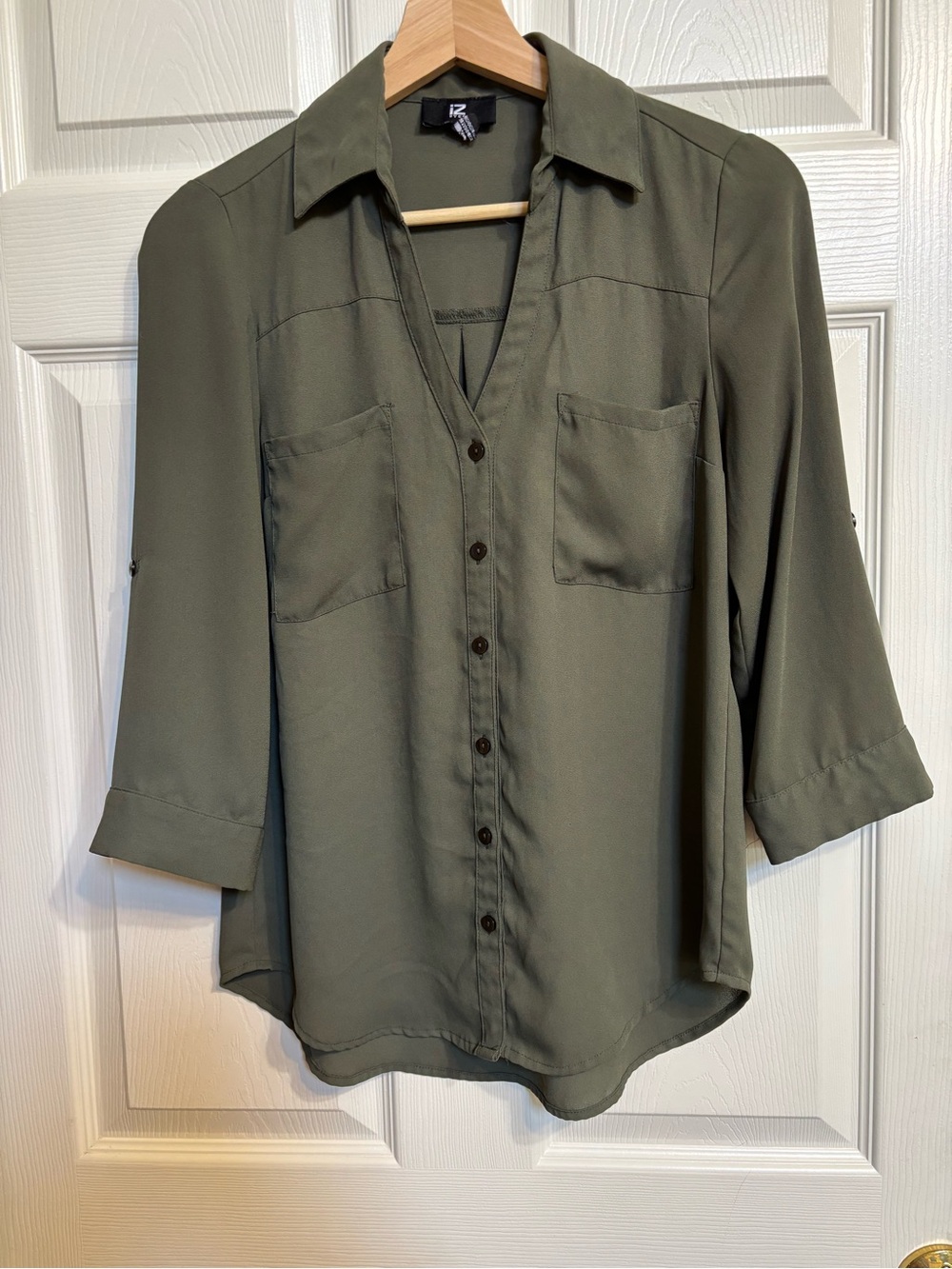 Iz Byer Olive Green Button-Front Shirt